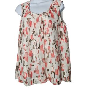 J Jill Petite S Abstract Print Silk Linen Sleeveless Tank Top Blouse Cream Coral